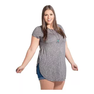 Blusa Maxi Tee Em Flamê Soltinha Alongada Plus Size Feminina