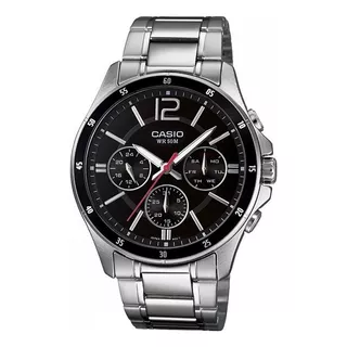 Reloj Casio Mtp-1374d Hombre Multifuncion Acero 50m Wr Color De La Malla Plateado Color Del Bisel Negro Color Del Fondo Negro
