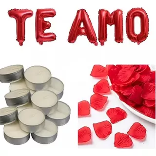 Globo Te Amo + Petalos + Velas Decoración Romantica Valentin