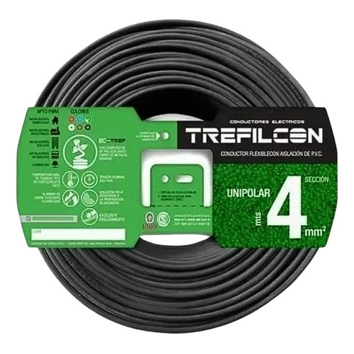 Cable Unipolar 4mm Trefilcon Negro Rollo X 50mts