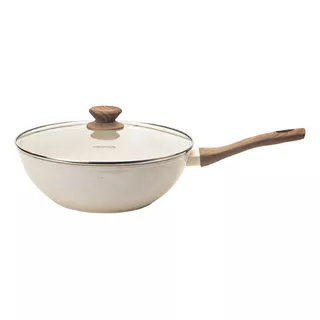 Frigideira Wok Indução 28 Cm 4,15 Litro Fundo Triplo E Tampa Cor Mármol