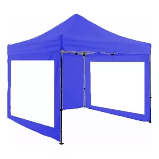 Gazebo Azul Plegable Refozado 3x3 Con Pared Ventana Pvc