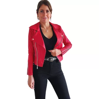 Campera Mujer Simil Eco Cuero Engomada Entallada Elastizada