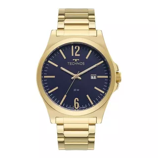 Relógio Masculino Technos Steel Dourado A Prova D'água Cor Do Fundo Azul - 2115mzm