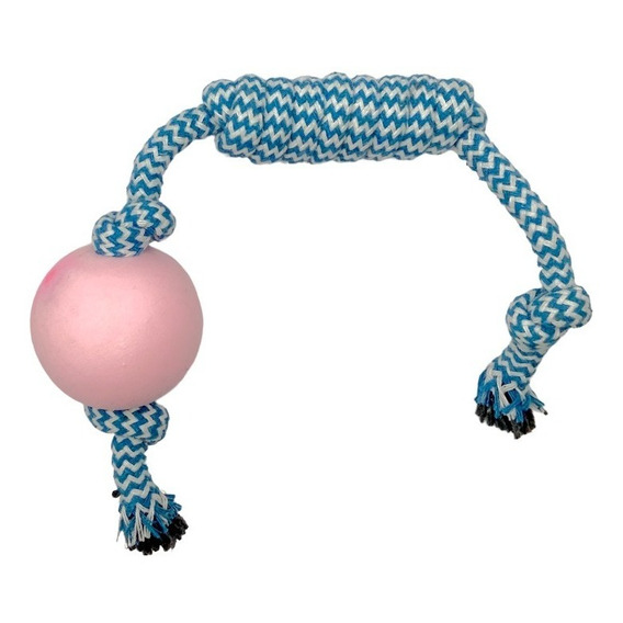 Juguete Para Perros Jaladera De Cuerda Con Pelota De Goma Color Azul/rosa