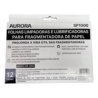 Folhas Limpadoras E Lubrificadoras Para Fragmentadoras Aurora