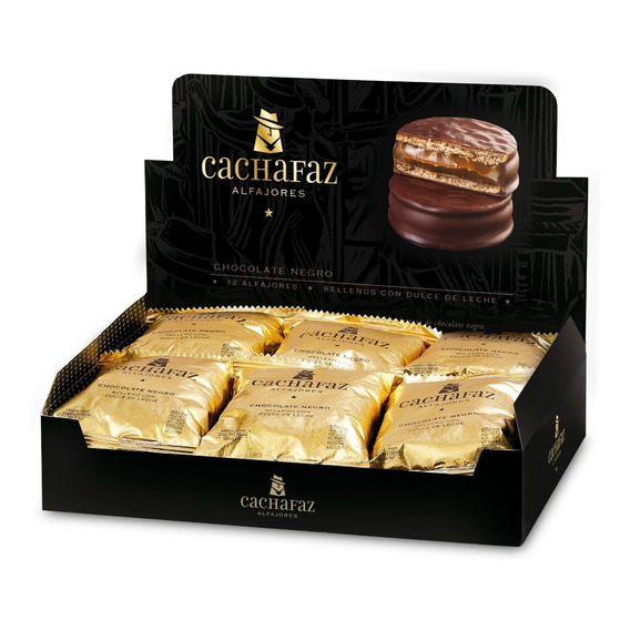 Alfajor Cachafaz Chocolate Negro Con Dulce De Leche caja x 12 Unidades