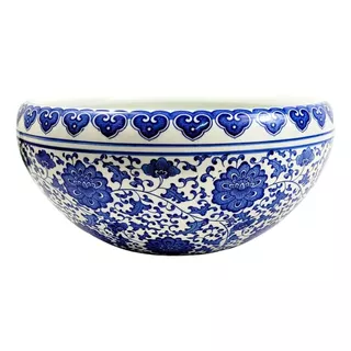 Vaso Azul E Branco 18x40cm Porcelana Decoração Cachepot