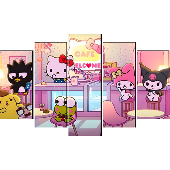 Cuadro Decorativo 5 Piezas Hello Kitty Y Sus Amigos Textura 
