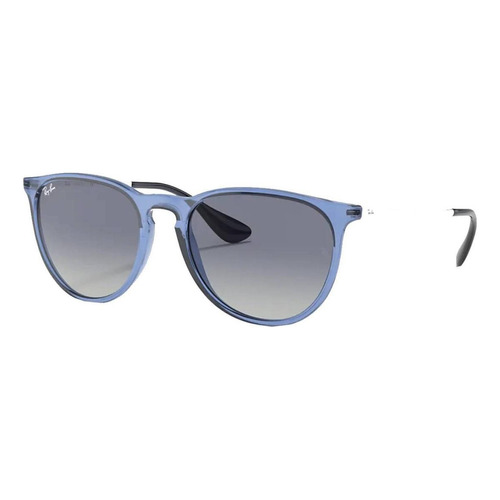 Anteojos de sol Ray-Ban Erika Color Mix Standard con marco de nailon color polished shiny transparent blue, lente blue degradada, varilla white de metal - RB4171