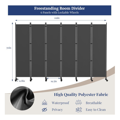 Divisor De Habitación 6 Paneles 1.83 Metros Con Ruedas Bloqu