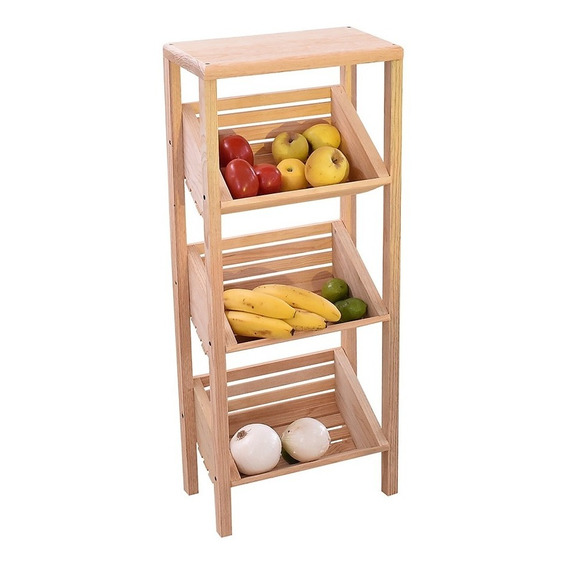 Frutero Organizador  De Madera Cocina 3 Canastas 