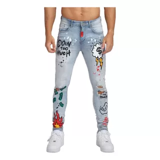 Logeqi® Jeans Azules Rasgados Estilo Anime Para Hombre