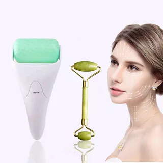 Rodillo Jade Masajeador Facial+rodillo Hielo Gel Frio Arruga