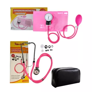 Kit Esfigmomanômetro + Estetoscópio Rappaport Rosa Premium