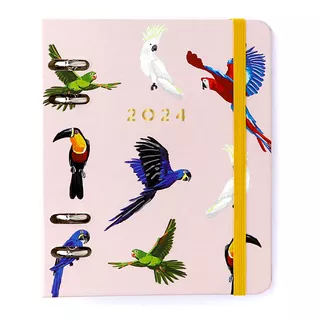 Agenda Planner 2024 Argolado Cicero Semanal A6 Pássaros Rosa