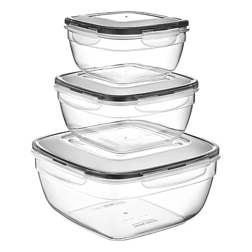 Set 3 Taper Tupper Hermético Para Alimentos Plástico