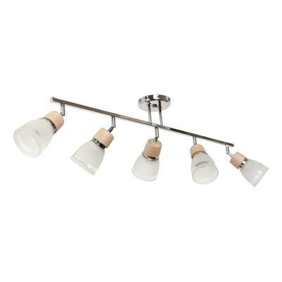 Plafon Barral 3 Luces Coq Cromo Madera Apto Led Deco Moderno