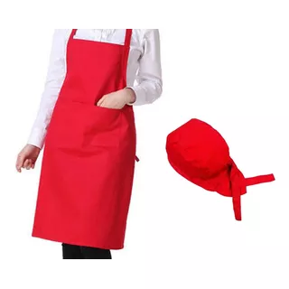 Delantal Y Gorro De  Cocina Unicolor Antifluido Ajustable Un