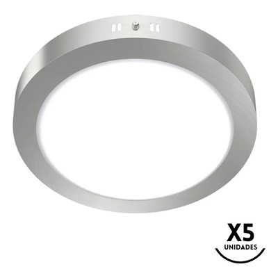 Pack X5 Plafon Led 6w Redondo Platil Blanco Calido Plateado