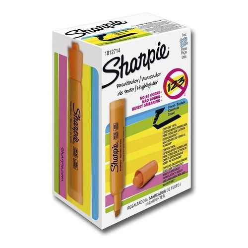 Marcador De Texto Sharpie Naranja Punta Cincel 12 Pzs