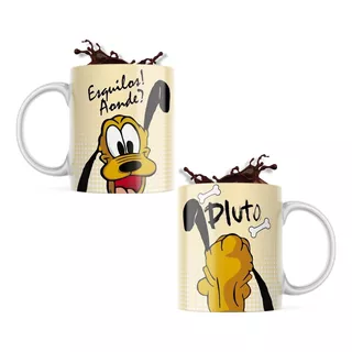 Caneca Engraçada Café Chá - Disney - Pluto - Presente Cor Branco