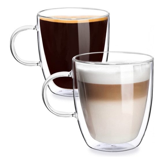 Pack 3 Taza Mug De Vidrio Doble Pared 310ml Cafe