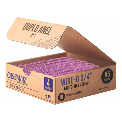 Wire-o Para Encadernação 2x1 A5 Rosa Claro 3/4 140 Fls 04un