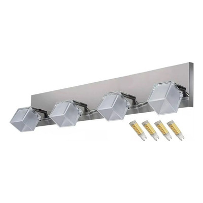 Aplique 4 Luces Cromo Moderno Con Led Baño Acero Inoxidable