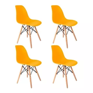 Cadeira De Jantar Empório Tiffany Eames Dsw Madera, Estrutura De Cor  Amarelo, 4 Unidades