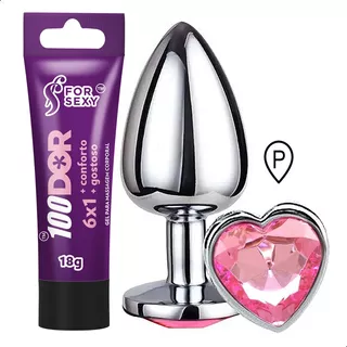 Plug Anal P Joia Inox Pedra Coração + Anestésico Excitante