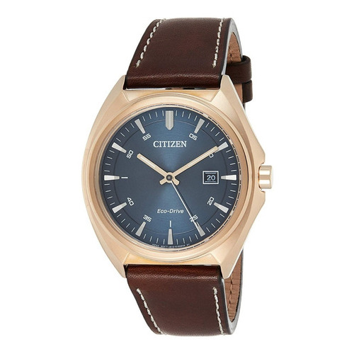 Reloj Citizen Ecodrive Analog Aw157311l Hombre Color de la malla Marrón Color del bisel Dorado Color del fondo Azul