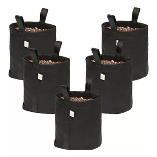 5 Vasos P/ Plantas De Feltro Com Alças 4 Litros King Pot Cor Preto