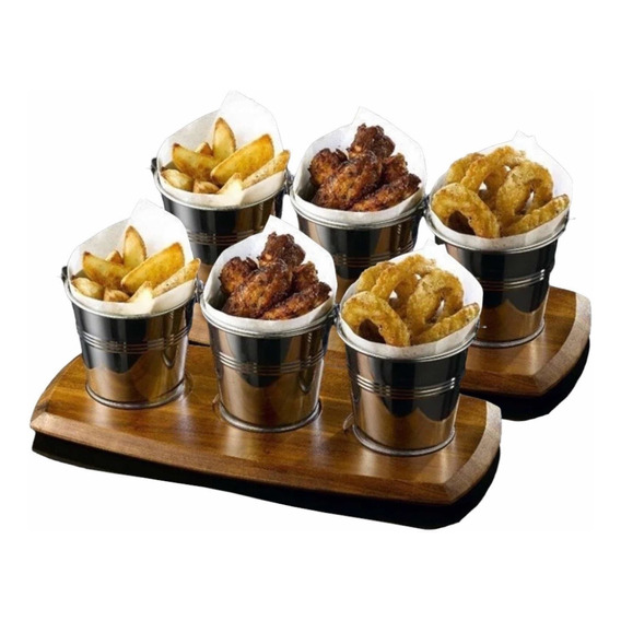 Cubo Balde De Papas Fritas Metálico Set De 6