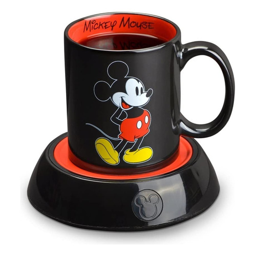 Taza Cerámica Mickey Mouse Calentador Café Té 300 Ml Calidad Color Negro