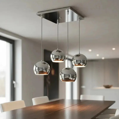 Colgante 4 Luces Cromo 15cm Base Cuadrada Deco Apto Led E27 Cromo