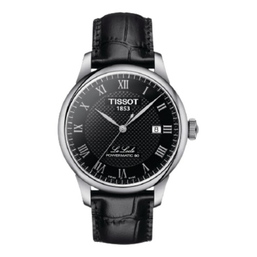 Reloj pulsera Tissot Le locle powermatic 80 con correa de cuero color negro - bisel plateado