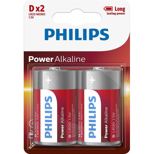 Pack X2 Pila Alcalina Philips Tamaño D.