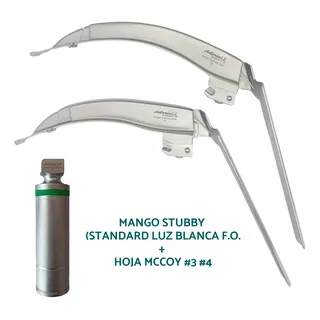 Laringoscopio Luz Blanca Mango Stubby + 2 Hojas Mccoy #3 #4