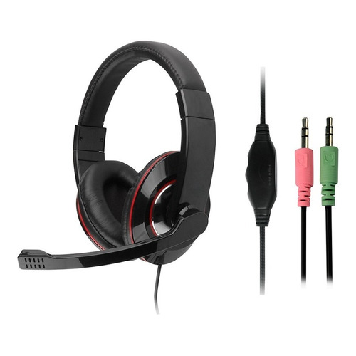 Auricular Gaming Headset Microf Nisuta Ns-au80 3,5mm Pc Note Color Negro y Rojo