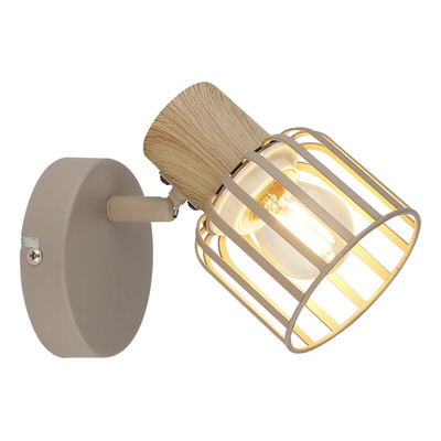 Aplique 1 Luz Beige + Símil Madera Apto Led E27 Mks Beige/ Simil Madera