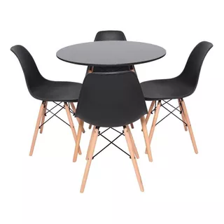 Conjunto Mesa Redonda Eiffel 70cm + 4 Cadeiras Eiffel Preta Cor Kit Conjunto Mesa Redonda Jantar Com 4 Cadeira Charles Eames Eiffel Preta