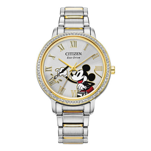 Reloj Citizen Disney Mickey Mouse Fe7044-52w Dama Color de la correa Plata Color del bisel Multicolor Color del fondo Blanco