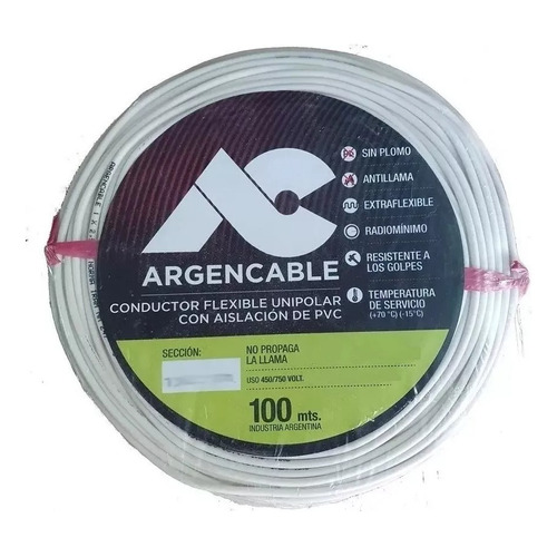 Cable unipolar Argencable 2.5mm² blanco x 100m