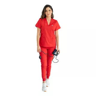 Uniforme Medico Pijama Medica Mujer Antifluidos Rojo Joggger