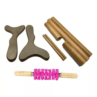 Kit Massagens Modeladora   Bambus + Pantalas + Rolo Cor Pink Não Se Aplica