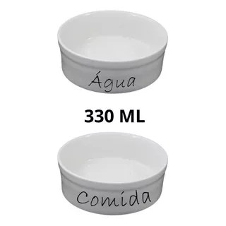 Kit Comedouro E Bebedouro De Porcelana 300ml Água E Comida