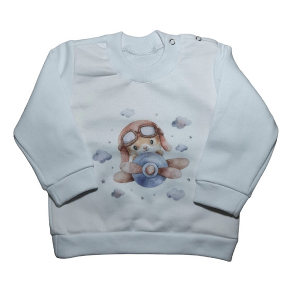 Buzo Blanco Algodón Unisex Conejo Aviador Bebe  Ambar Kids