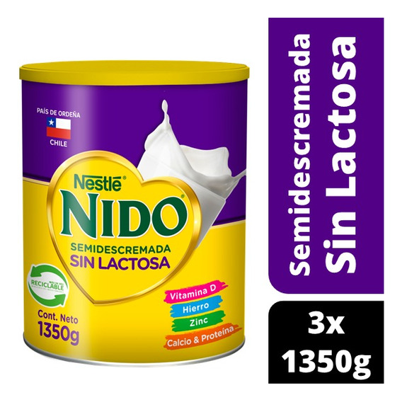 Leche En Polvo Nido® Semidescremada Sin Lactosa 1350g X3