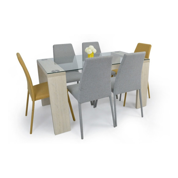 Set Comedor Milan Bali 6 Puestos - Sillas Tela